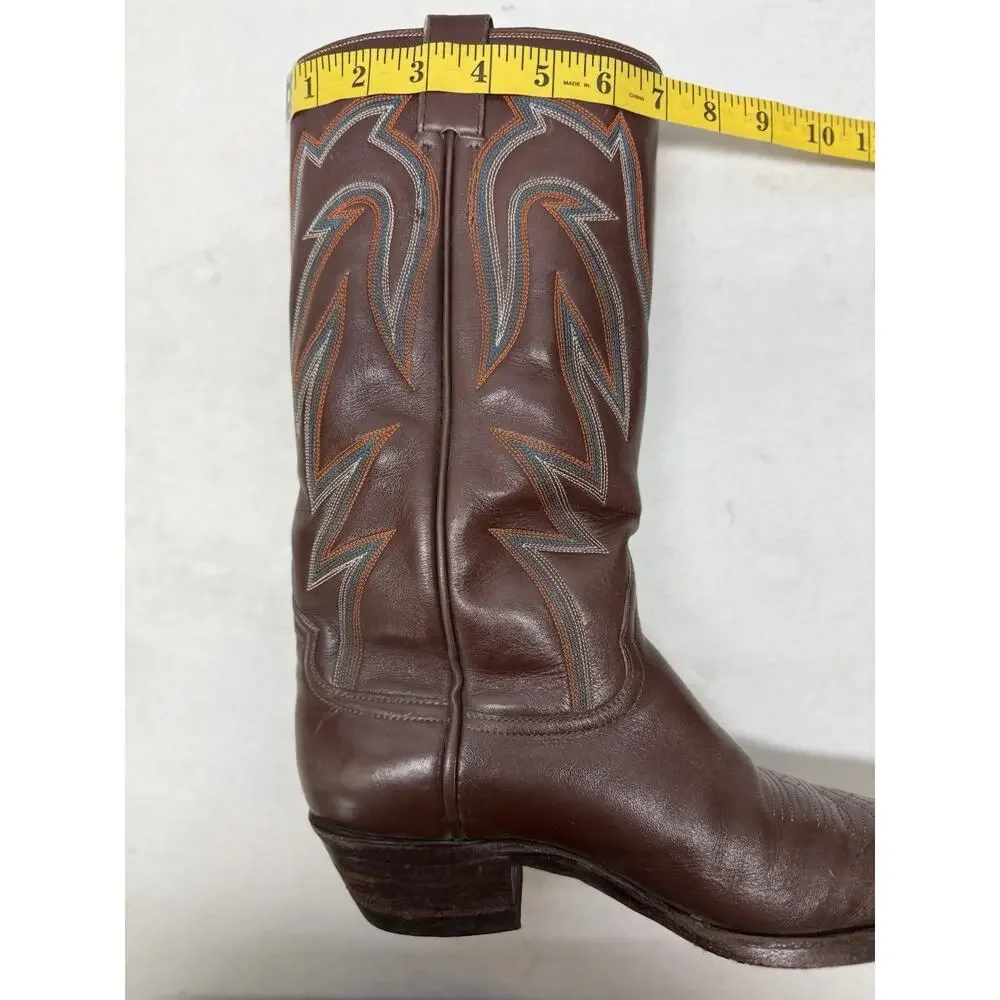 AUSTIN HALL BOOTS Handmade Men’s Brown Leather Western Cowboy Boots - Picture 10 of 15